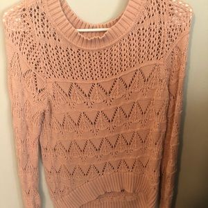 Coral crocheted long sleeve top